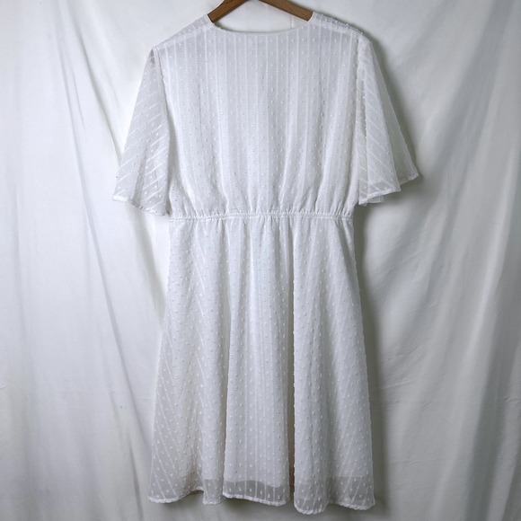 MISSKY Womens Swiss Dot Flutter Sleeve Midi Dress Size XL White Bridal Summer - Picture 2 of 9